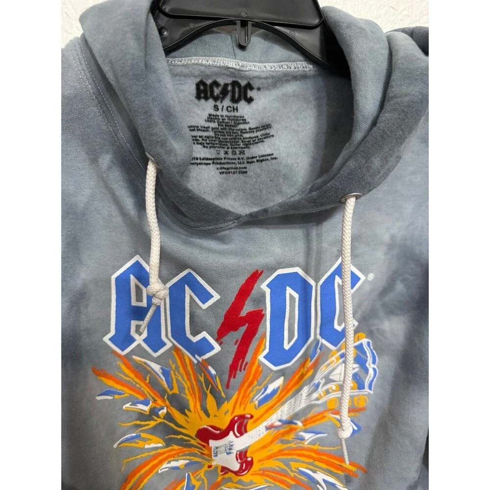 AC/DC Blow Up Your Video Tie-Dye Hoodie Small Gray Graphic Pullover